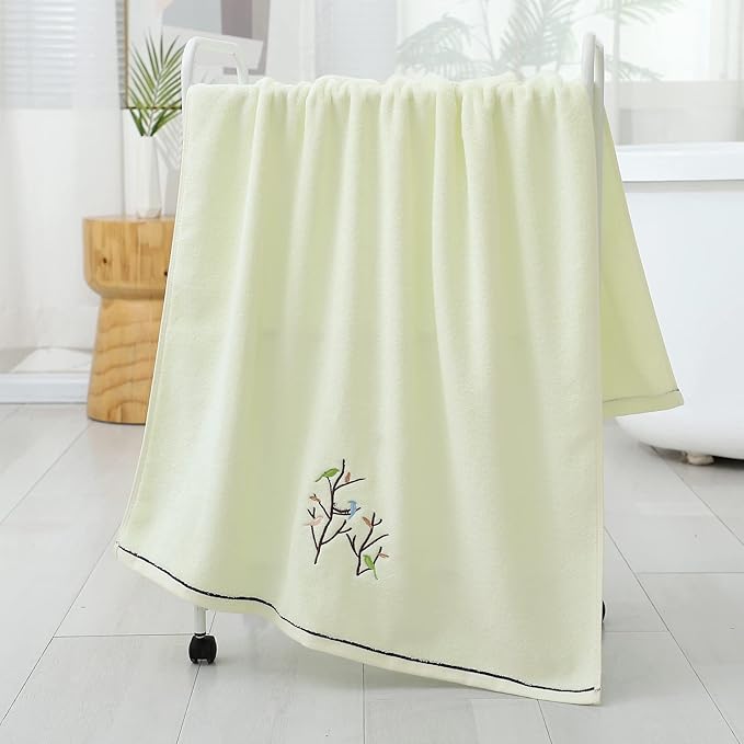 Pidada Bath Hand Towel Set of 3 Embroidered Bird Tree Pattern 100% Cotton Soft - Image 7