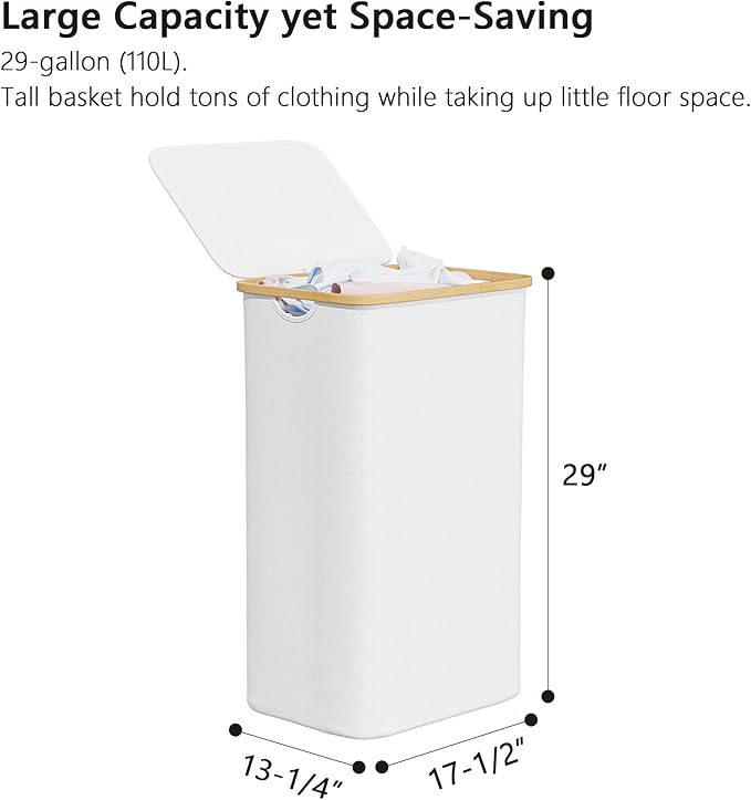 SUOCO Laundry Hamper with Lid, 29 Gal Clothes Basket with Bamboo Handles - Image 5