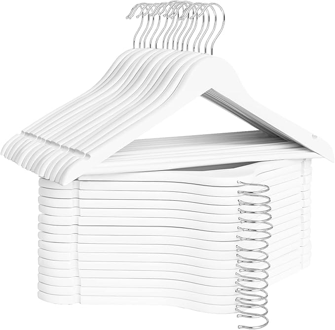 StorageWorks White Wooden Hangers 30 Pack, Heavy Duty Wood Hangers by StorageWorks