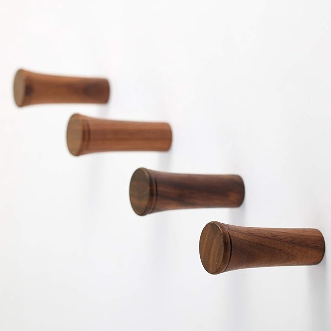 Jetec 4 Pack Wood Wall Hooks, Solid Walnut 3 Inch Wall Mounted Wooden Coat - Image 3