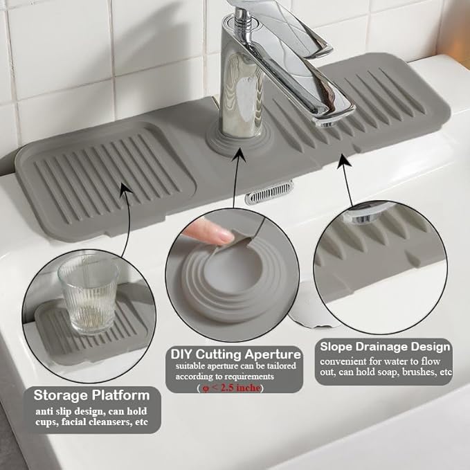 Kitchen Sink Splash Guard, Silicone Faucet Handle Drip Catcher Tray, Fit - Image 3