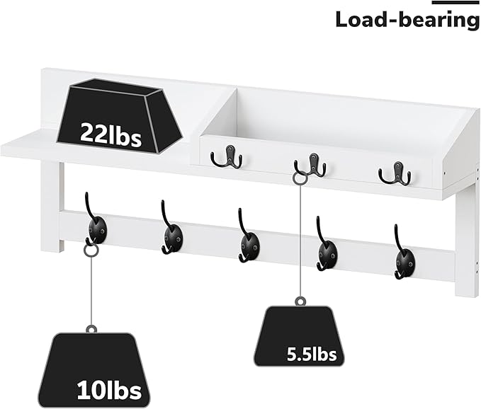 AMBIRD Wall Hooks with Shelf, 26.57 Inch Entryway Wood Coat Hooks - Image 5