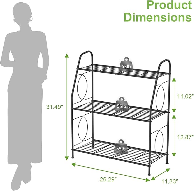 Plant Stand, 3 Tier Plant Shelf for Indoor Outdoor, Heavy Duty Metal Outdoor Plant Stand Holder Rack for Living Room Balcony and Garden, Iron Wire, Black - Image 5