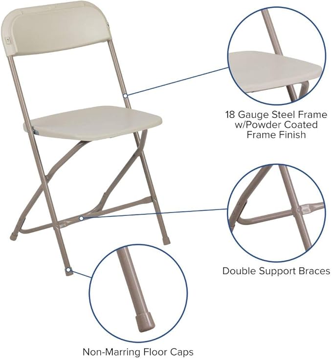 Flash Furniture Hercules™ Series Plastic Folding Chair - Beige - 2 Pack 650LB Weight Capacity Comfortable Event Chair-Lightweight Folding Chair - Image 4