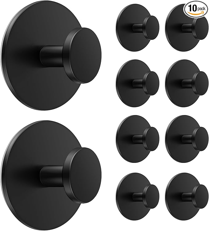 10-Pack Adhesive Wall Hook for Coat and Towel: Extra Sticky 12 LB, Stainless by BUSSDIS