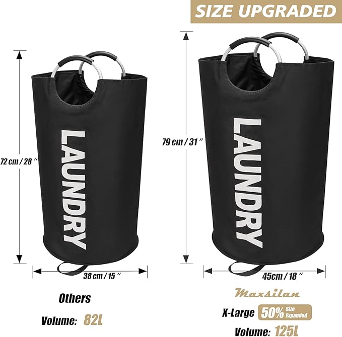 125L X-Large Laundry Basket, Freestanding Tall Clothes Hamper, Collapsible - Image 3