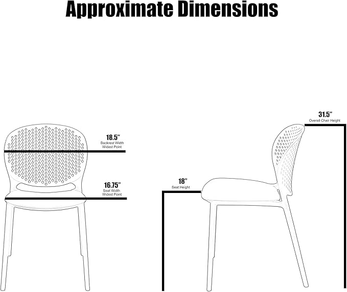 2xhome Patio Dining Chair | Modern Stackable Outdoor Pool Side Chair | Weather Resistant Plastic for Yard, Porch, Balcony, Kitchen, Gray, Single, Set of 1 - Image 3