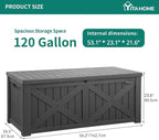 YITAHOME 150 Gallon Large Deck Box with X-Shaped Front, Resin Outdoor Storage Boxes, Waterproof Cushion Storage Bench for Patio, Pool Supplies, Garden Tools - Lockable, Dark Gray - Image 6