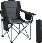 VEVOR Oversized Camping Folding Chair, Portable Heavy Duty Outdoor Quad Lumbar Back Padded with Side Pockets, Cup Holder and Cooler Bag for Beach, Lawn, Picnic, Fishing, Backpacking, Black by VEVOR