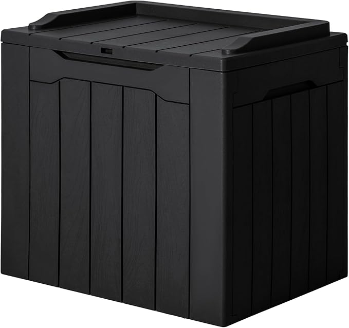 JUMMICO 31 Gallon Resin Deck Box Waterproof Indoor Outdoor Storage Boxes for Patio Furniture Cushions and Garden Tools (Black) by JUMMICO