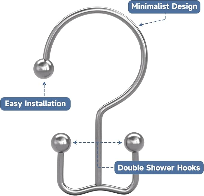 Titanker Shower Curtain Hooks Chrome, Minimalist Simple Double Glide Shower - Image 5