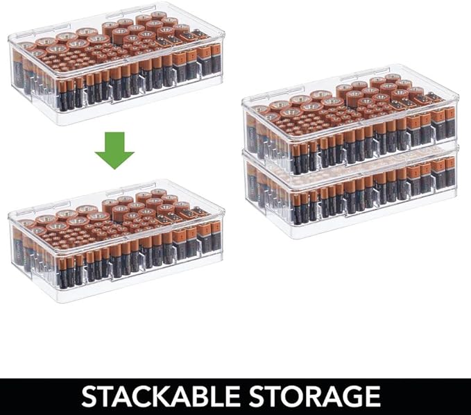 mDesign Plastic Large Stackable Divided Battery Storage Organizer Box - Image 3