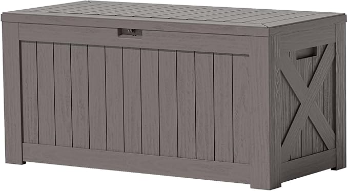 Patiowell 120 Gallon Large Deck Box, Outdoor Lockable Storage Box for Gardening Tools, Waterproof Deck Box for Patio Furniture, Brown by Patiowell
