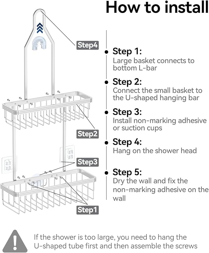 YASONIC Shower Caddy Hanging, Never Rust Shower Organizer Hanging, Aluminum - Image 8