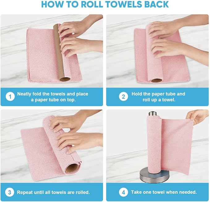 AIDEA Microfiber Cleaning Cloth Roll, Tear Away Reusable Paper Towels Pink - Image 7
