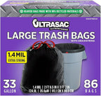 Ultrasac Black Large Heavy Duty Drawstring Trash Bags 33 Gallon 1.4 MIL by Ultrasac