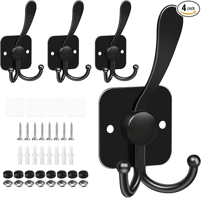 VIS'V Coat Hooks Wall Mount, Metal Self Adhesive 3 Prong Coat Hanger Hooks by VISV