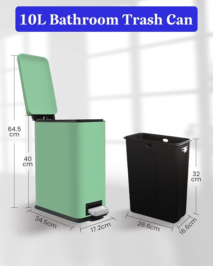 Rubbish Bin with Lid, 10 L, Stainless Steel Bathroom Waste Bin, Small Waste Bin - Image 9