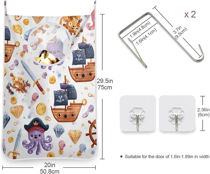 Cute Pirate Octopuses Sailboats Diamonds Hanging Laundry Hamper Door Hampers - Image 3