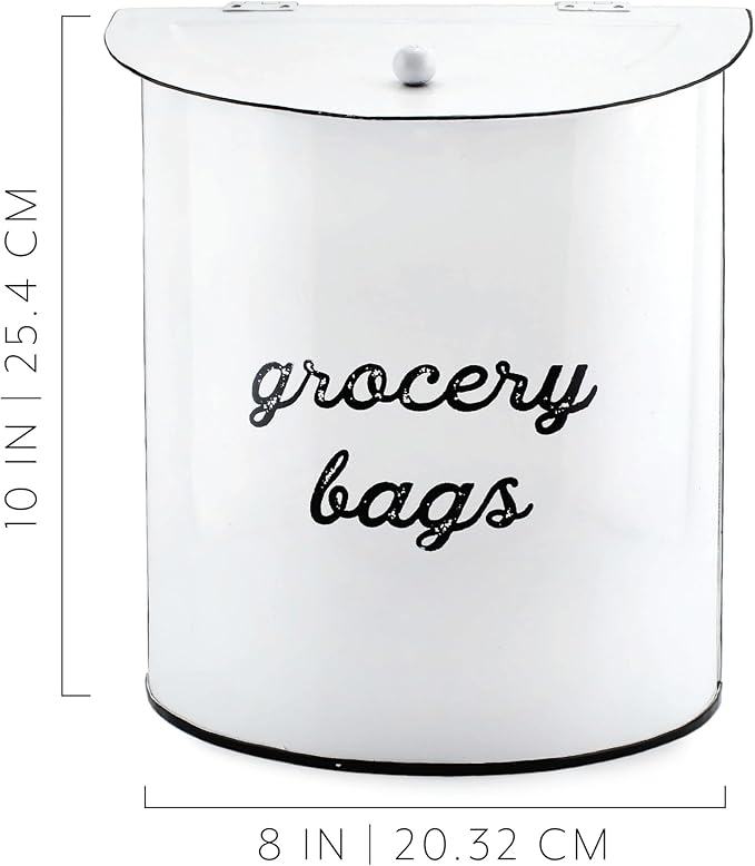 AuldHome Design Rustic Grocery Bag Holder; Wall-Mounted Vintage Enamelware - Image 6