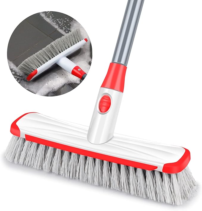 Floor Scrubber with Long Handle, 2 in 1 Scrubbing Brush Stiff Bristle Shower by ILAVCOOL