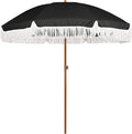 AMMSUN 7ft Patio Umbrella with Fringe Outdoor Tassel Umbrella UPF50+ Premium Steel Pole and Steel Ribs Push Button Tilt, Black by AMMSUN