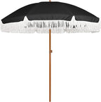 AMMSUN 7ft Patio Umbrella with Fringe Outdoor Tassel Umbrella UPF50+ Premium Steel Pole and Steel Ribs Push Button Tilt, Black by AMMSUN