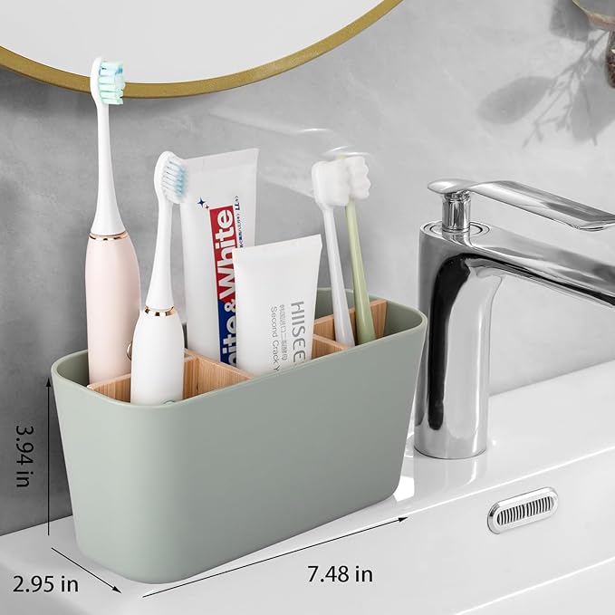 Toothbrush Holders for Bathrooms, Bamboo Tooth Brush Holder - Image 2