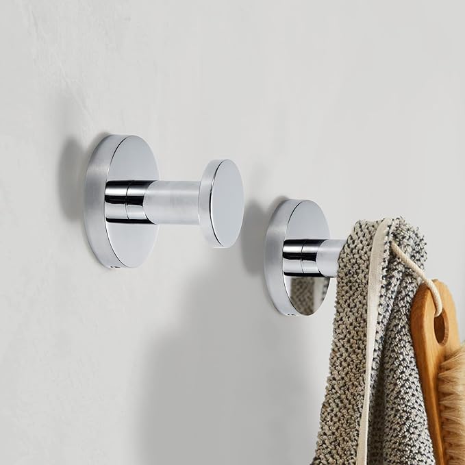 TUNNY 5 Pack Round Towel Hooks-Chrome Modern Coat Hooks Utility Shower Towel - Image 3