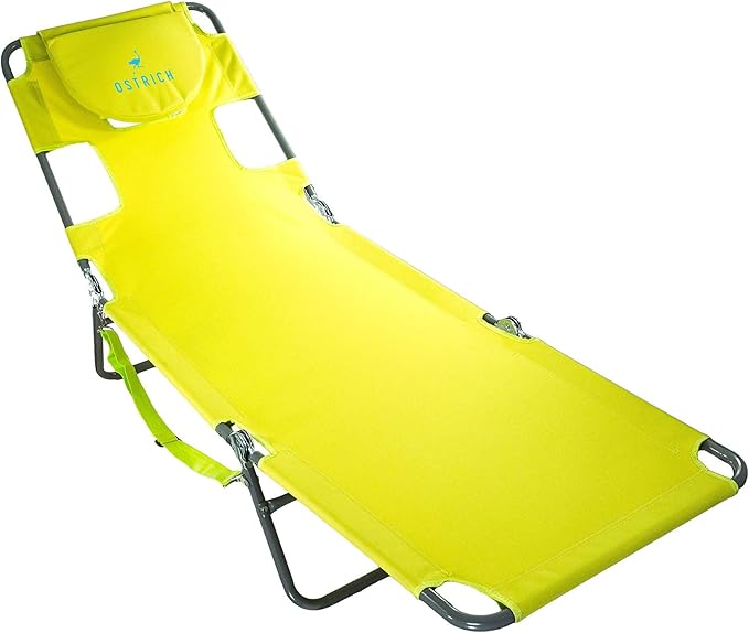 Ostrich The Original Chaise 72 x 22 Inch Lounge Portable Reclining Lounger, Outdoor Patio, Beach, Lawn, Camping, or Pool Tanning Chair, Lime Green by OstrichProducts