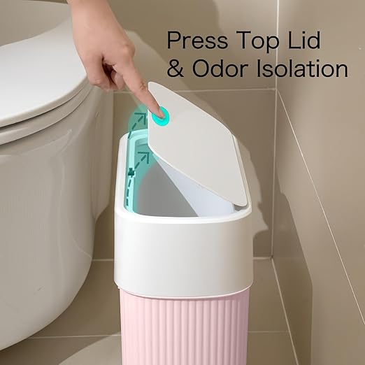 Bathroom Trash Can with Lid, 12L Small Plastic Garbage Can - Image 2