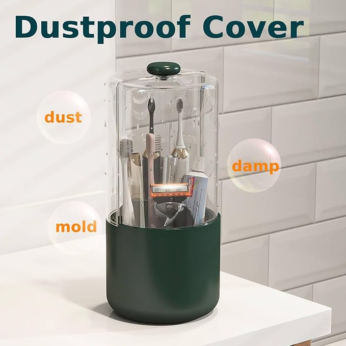 Toothbrush Holder with Cover 360 Rotating 4 Compartments Bathroom Toothpaste - Image 2