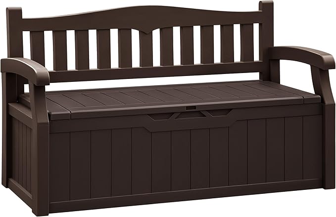 Flamaker 80 Gallon Storage Bench Outdoor Indoor, Durable All-Weather Seating with Hidden Storage, Lockable Deck Box for Garden, Patio, Poolside (Brown) by Flamaker