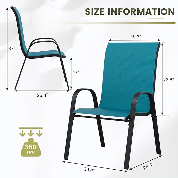 UDPATIO Patio Chairs Set of 8, Stackable Outdoor Dining Chairs with High Back, Breathable Textilene Fabric Outdoor Chair All Weather, 350LBS Capacity for Garden, Backyard (Light Blue) - Image 3