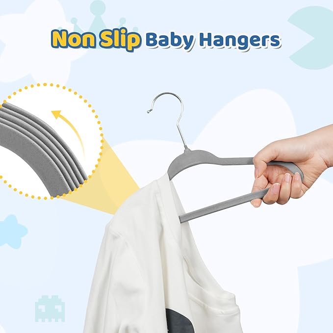 Smartor Premium 11 Inch Baby Hangers 50 Pack, Non Slip, Space Saving Felt - Image 2