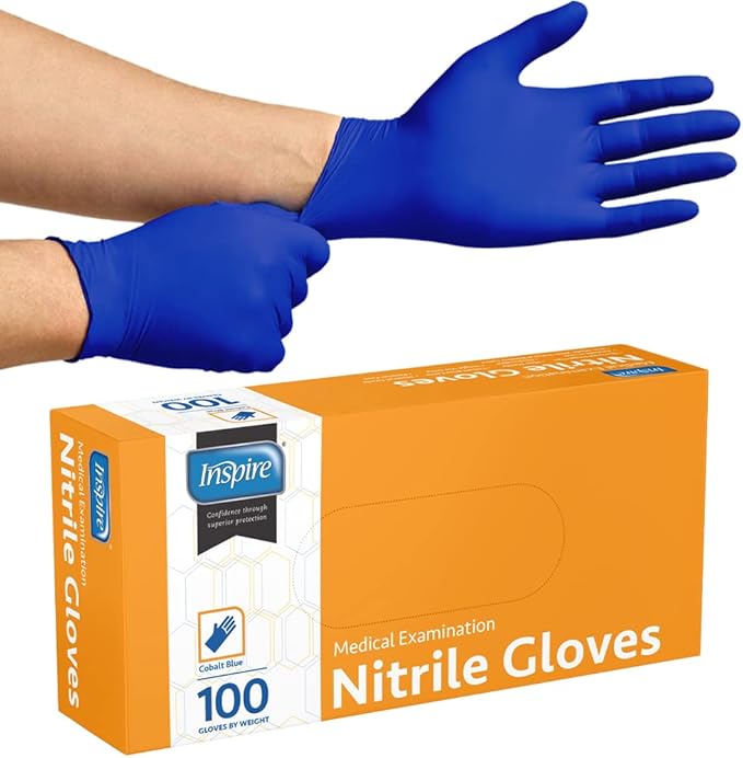 Inspire Cobalt Blue Nitrile Disposable Gloves | 4.5 Nitrile Safety Medical Exam by Inspire