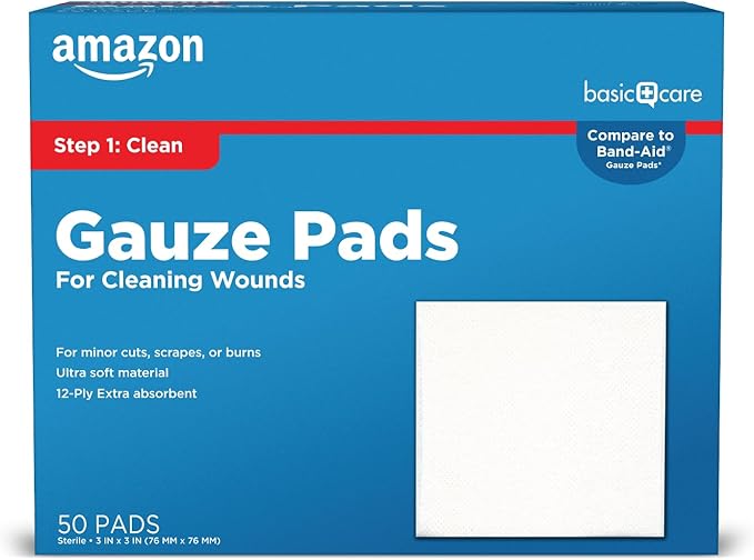 Amazon Basic Care Gauze Pads, 3x3 inches Sterile Medical Wound Dressing Sponges by AmazonBasicCare