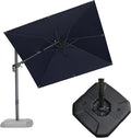 PURPLE LEAF 8' X 8' Tilting Patio Umbrella with Base Outdoor Cantilever Swivel Square Umbrella with Tilt Aluminum Offset Umbrella with 360-degree Rotation for Garden Deck Pool Patio Navy by PURPLELEAF