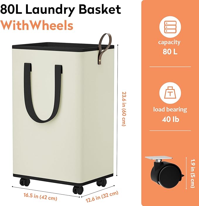 Laundry Basket with Wheels, Collapsible Laundry Baskets, Laundry Hamper with - Image 2
