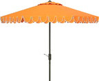 SAFAVIEH 9ft Outdoor Patio Umbrella, Round, Valance, Orange, Auto Crank Tilt, UV Resistant for Deck, Backyard, Poolside (PAT8006O) by SAFAVIEH