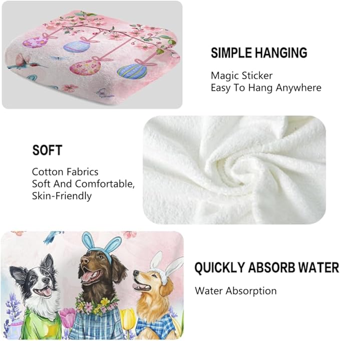 Easter Dog Hand Towels, 28.7X 13.7 Inch Tulip Floral Spring Towels Soft - Image 3