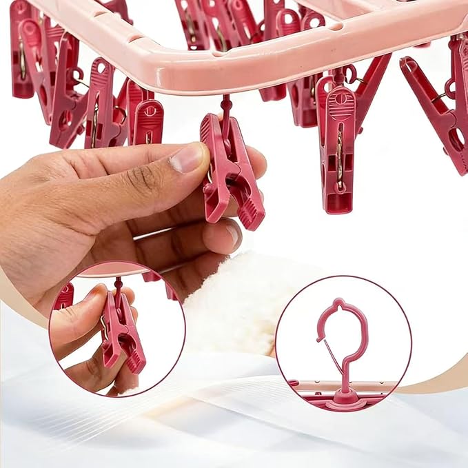 Sock Dryer with pegs for Washing line with 32 Clips and 360° Suitable for Socks - Image 3