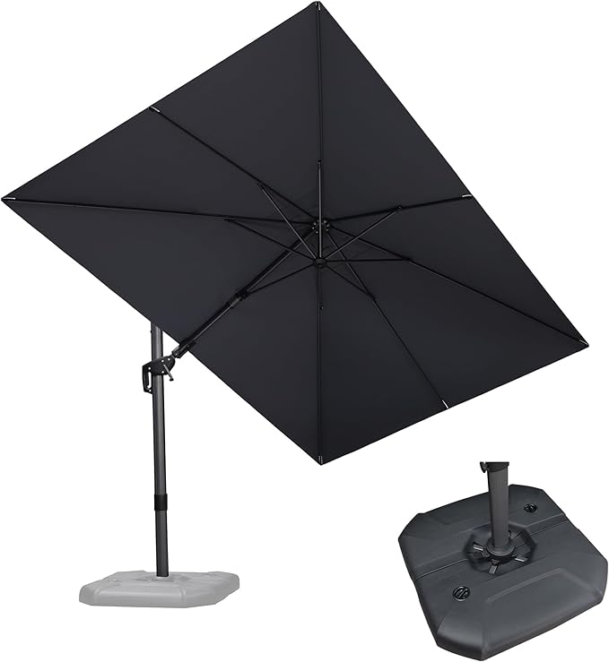 PURPLE LEAF 8.2' X 11.5' Tilting Patio Umbrella with Base Outdoor Cantilever Swivel Rectangle Umbrella Offset Umbrella with 360-degree Rotation for Garden Deck Pool Patio Light Grey by PURPLELEAF