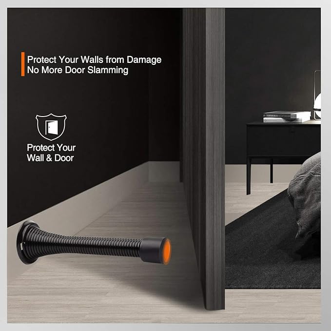 6 Pack Spring Door Stopper Black- 3-1/4" Flexible Spring Door Stops - Image 5