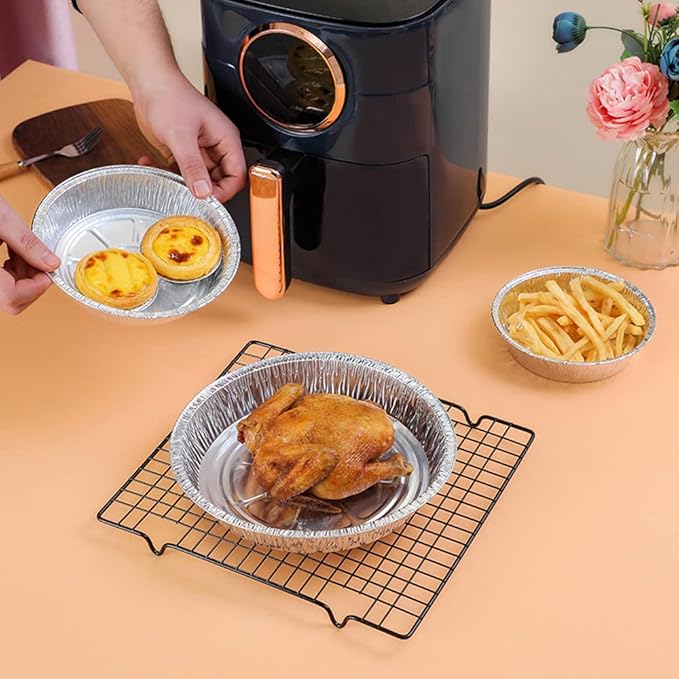 Non-Stick Round Disposable Air Fryer Aluminum Foil Liners 50PCS, Oil-Proof - Image 6