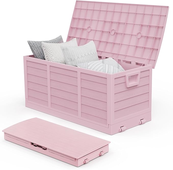 VINGLI 75 Gallon Collapsible Outdoor Storage Box, Simple-to-assemble Plastic Storage Containers with Lid, Patio Deck Box Furniture for Garden, Pool, Balcony, Yard (Pink) by VINGLI