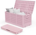 VINGLI 75 Gallon Collapsible Outdoor Storage Box, Simple-to-assemble Plastic Storage Containers with Lid, Patio Deck Box Furniture for Garden, Pool, Balcony, Yard (Pink) by VINGLI