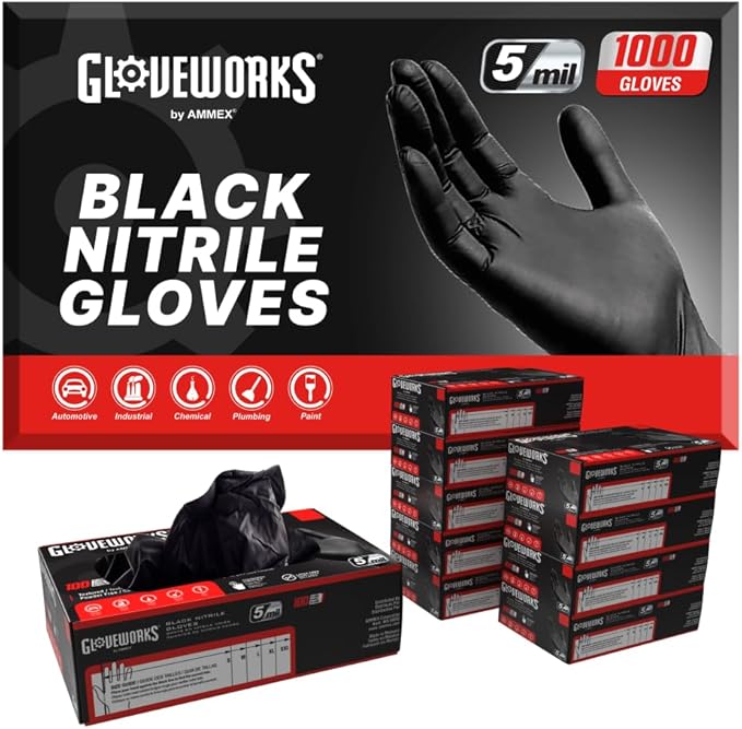 GLOVEWORKS Black Nitrile Gloves 5 Mil Disposable, Latex Free, Textured Grip by GLOVEWORKS