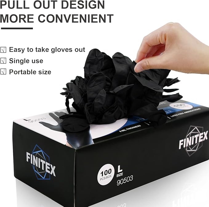FINITEX Black Nitrile Disposable Medical Exam Gloves - Image 8