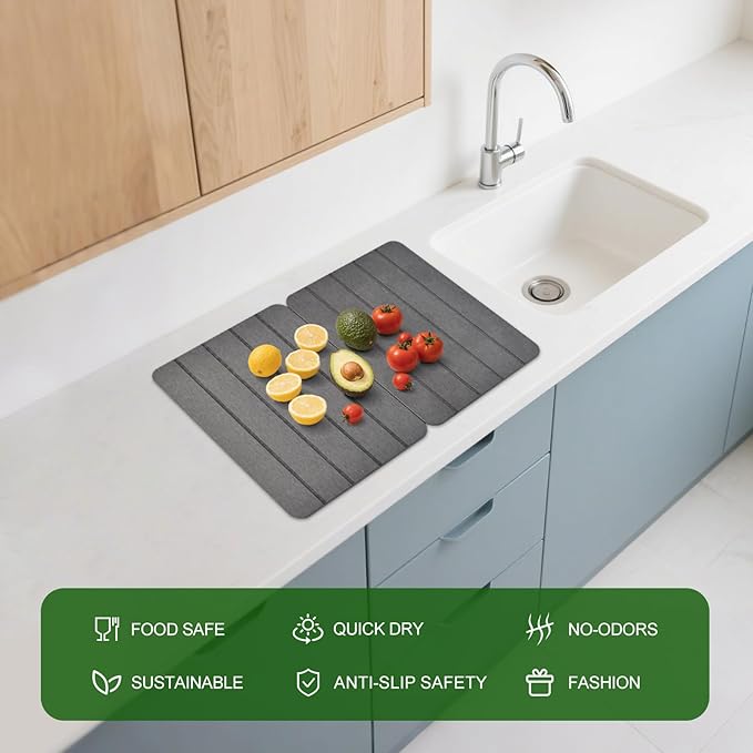 Stone Drying Mat for Kitchen Counter, 2 Pack 16''x12'' Quick Dish Drying Stone - Image 3